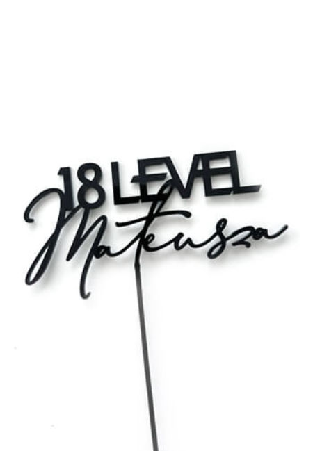 Topper/Dekor urodzinowy - wiek+LEVEL+Imię