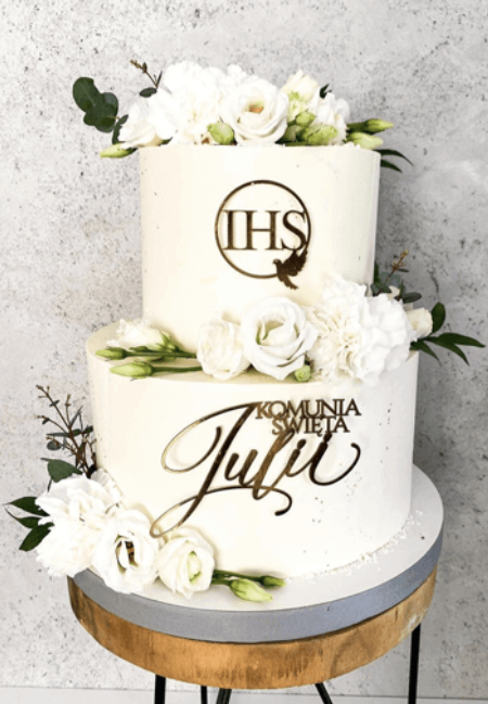Dekor komunijny - IHS w obręczy z gołębicą