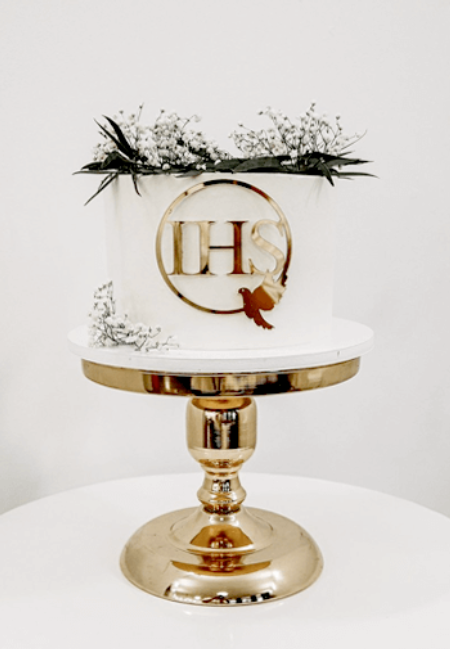 Dekor komunijny - IHS w obręczy z gołębicą