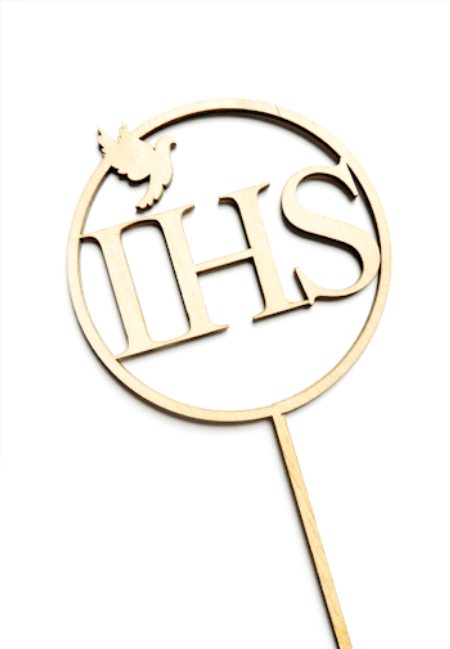 Topper komunijny - IHS w obręczy z gołębicą