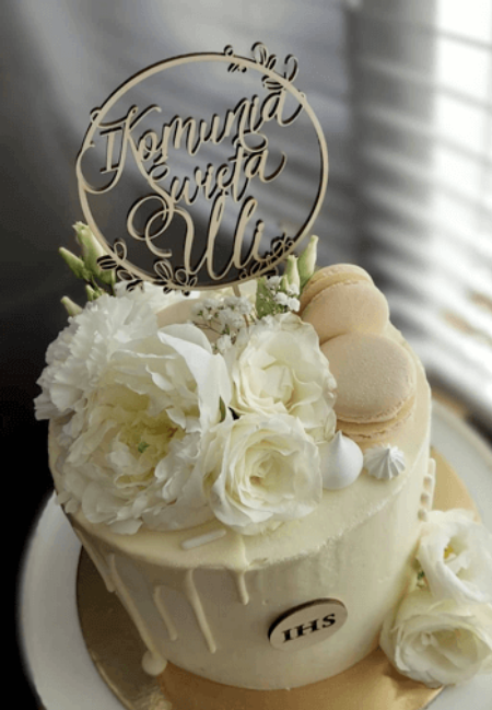 Personalizowany topper komunijny w roślinnej obręczy