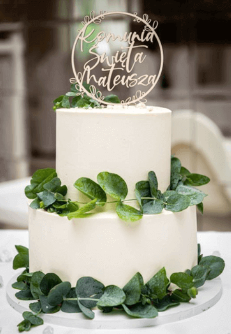 Personalizowany topper komunijny w roślinnej obręczy